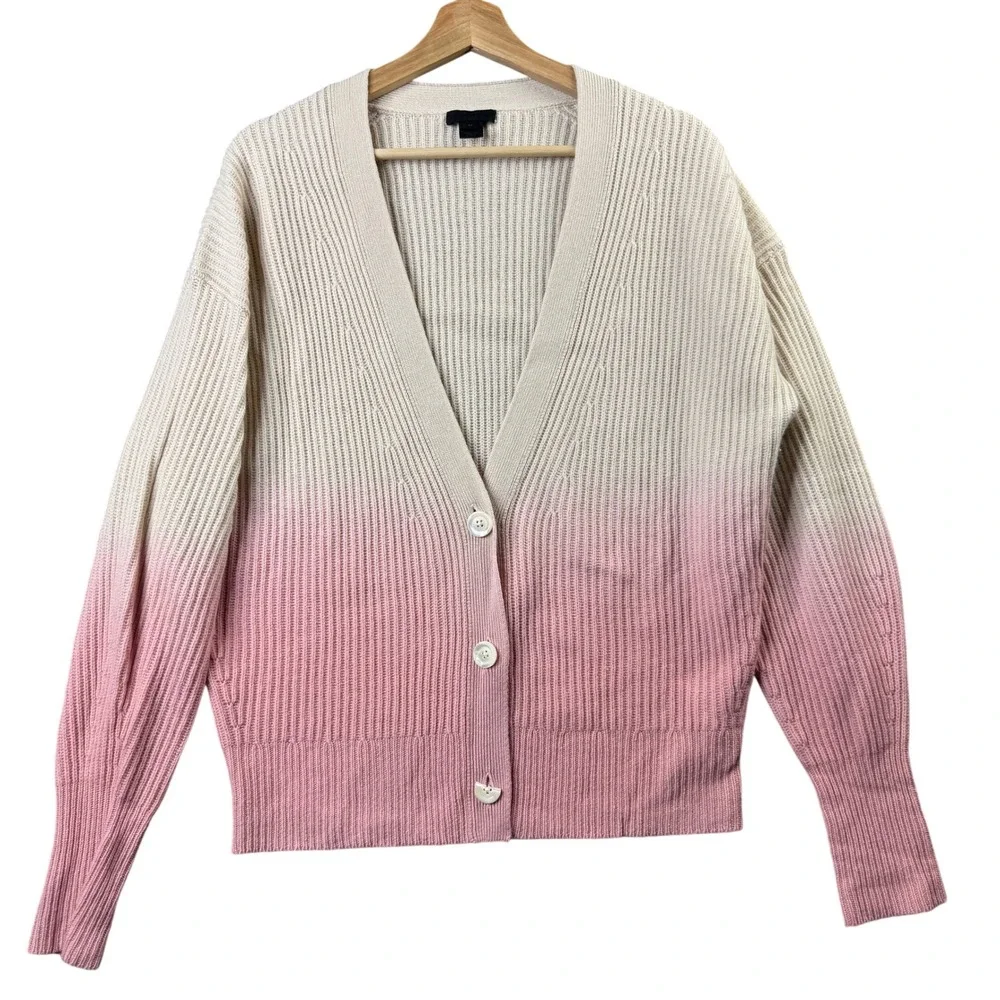 J.Crew Collection Pink Ombre 100% Cashmere Ribbed Cardigan Sweater H7529 Mens M - Picture 2 of 9